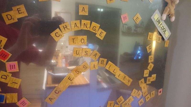 Scrabble fridge magnets spelling out accessibility and usability