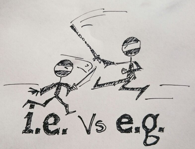 i.e. vs e.g. pen drawing with ninjas